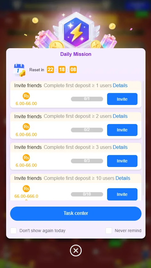 Daily Mission Bonuses in A777 game