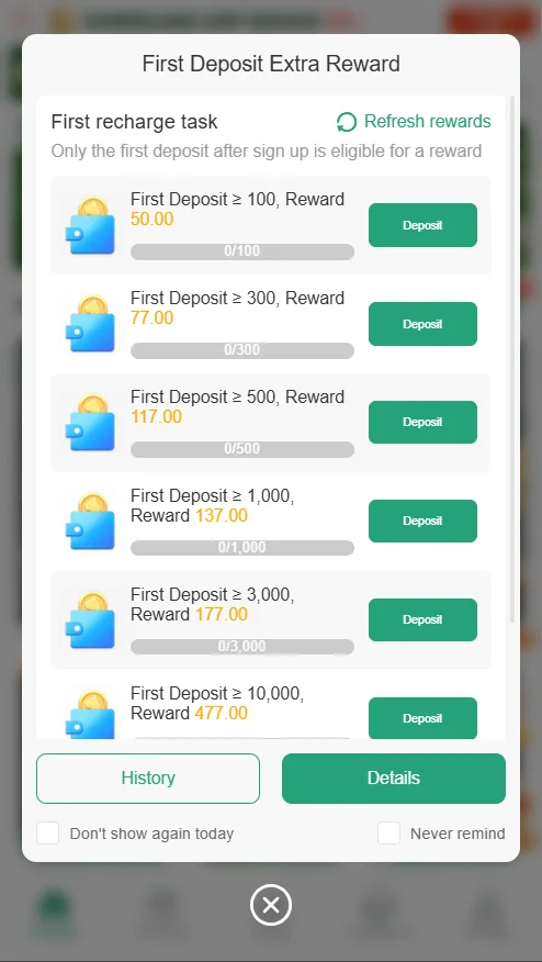 First Deposit bonus in A777 game