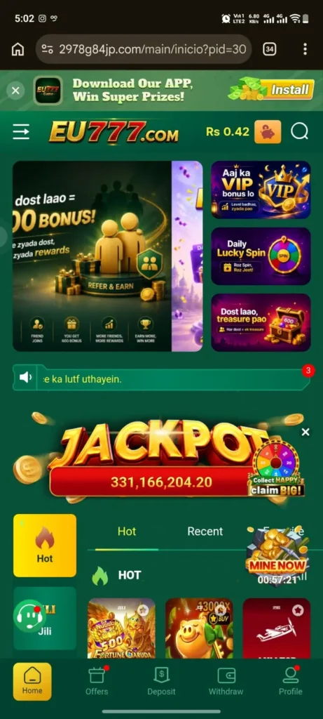 Interface of EU777 Game APK