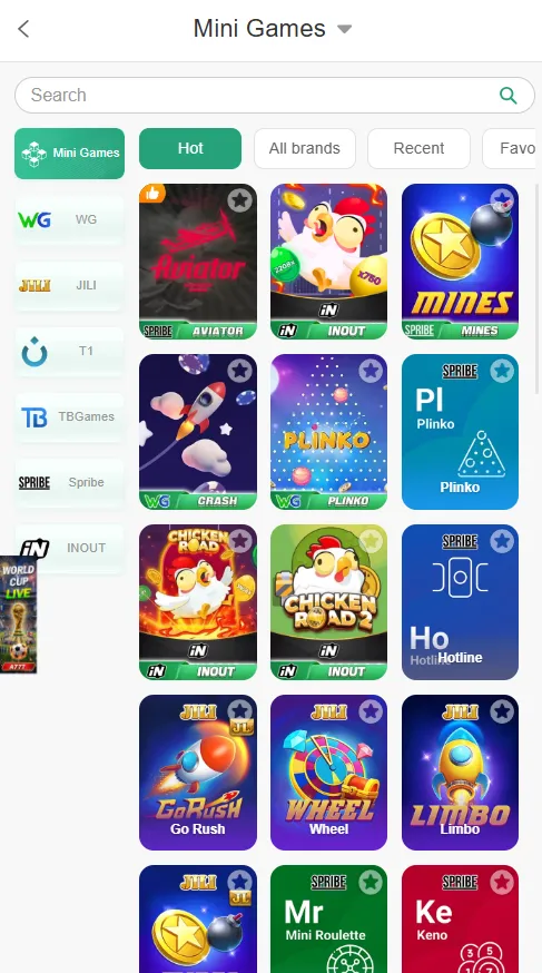 Mini games in A777 game app