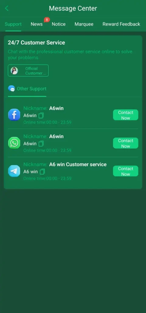 A6 Win Game support team