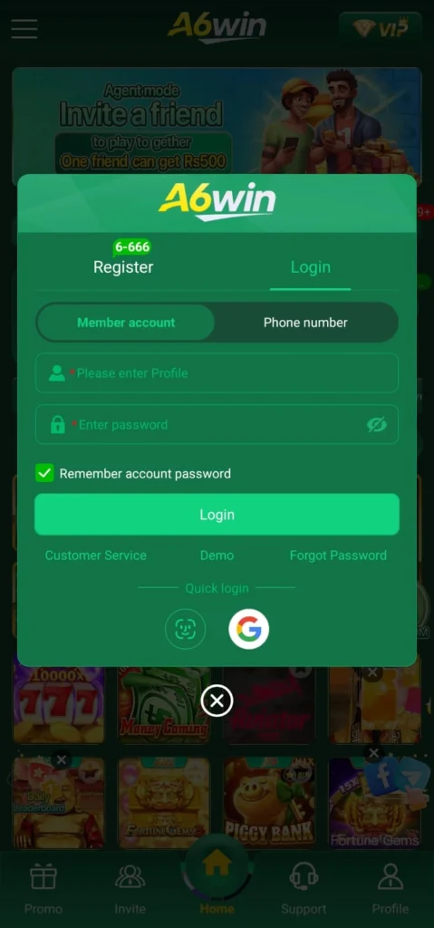 A6 Win Game login and register
